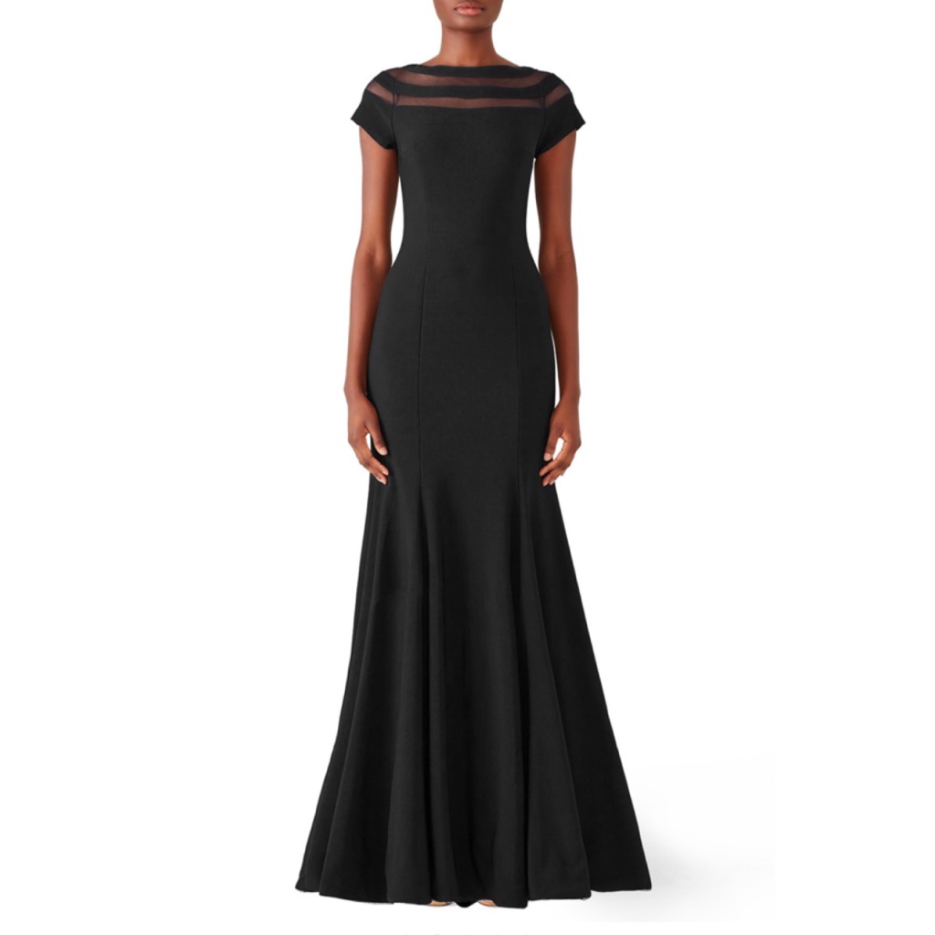 Js Collection Illusion Panel Mermaid Gown In Navy